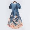 Women’s Short Sleeve V Neck Floral Print Midi Dress with High Waist and Flared Hem for Casual or Daily Wear