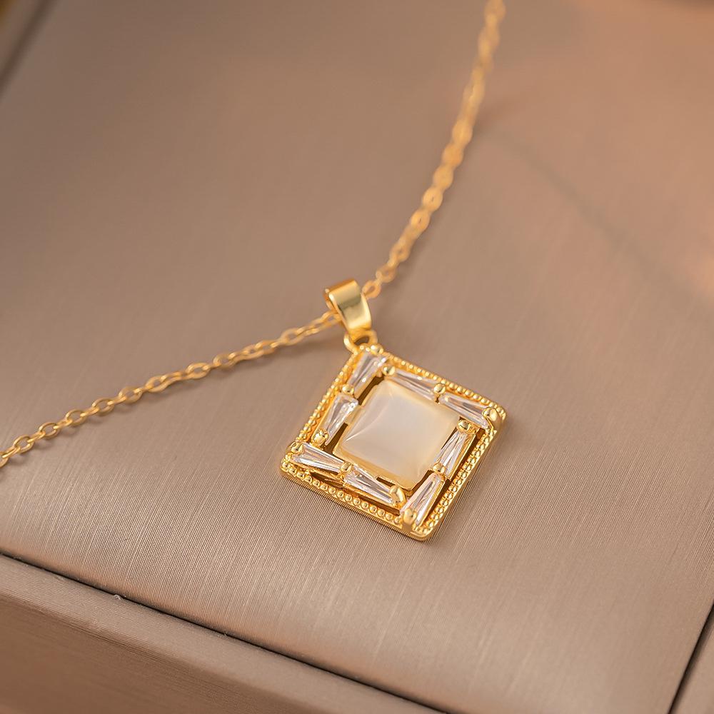 Chic Non-Fading Titanium Steel Necklace for Women with Unique Design and Sparkling Copper Pendant