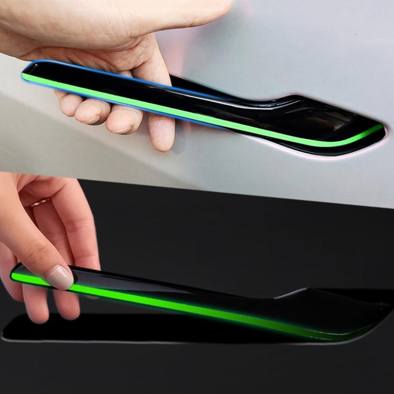 

4 шт. светящиеся наклейки на дверные ручки для модели Tesla 3/Y, светящиеся защитные наклейки на ручку автомобиля, внешняя наклейка