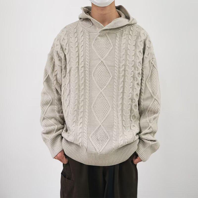 Мужской ретро-свитер с капюшоном и косами: Шикарный Повседневный Свитер Осень/Зима Medium хаки