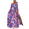 Women's Casual Sexy Flat Neck Pullover Long Sleeve Printed Slit Dress