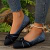 Fashion Knitted Slip-On Pointed Toe Flat Shoes for Women 2025 New Bowknot Color-Blocking Breathable Casual Style