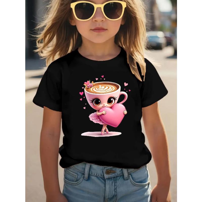 BALLERINA CAPPUCCINA Children's casual short-sleeved T-shirt with gold letters Cartoon ballerina cappuccino print top