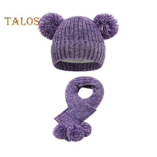 

Комплект из 2 предметов: детская шапка, шарф, утолщенный плюшевый вязаный нескользящий меховой шарик, декоративный ветрозащитный, сохраняющий тепло, для девочек и мальчиков 4–10 лет, комплект шапок-бини для улицы фиолетовый