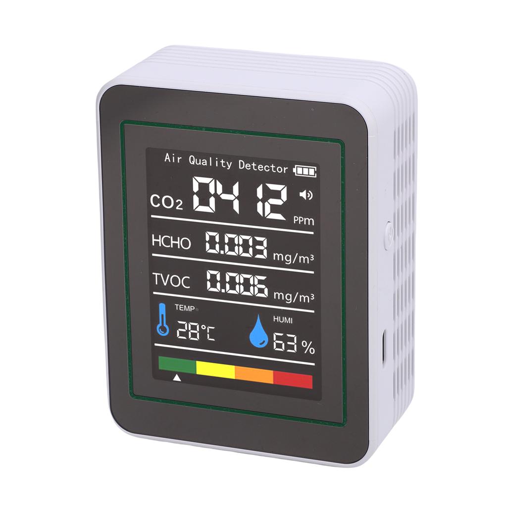 5 In 1 HCHO Meter, Portable Temperature and Humidity Meter with Color Screen for Home, Office, Vehicle, Detect CO2 TVOC