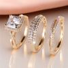 Crystal Female White Zircon Ring Set Fashion Vintage Gold Color Bridal Wedding Engagement  For Women