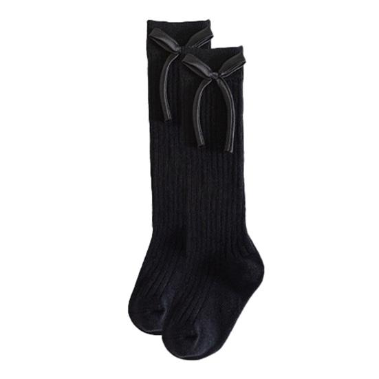 1 Pair Children Socks High School Long Tube Solid Color Stockings Princess Style Bow Decor Calf Socks Spring Autumn Wear