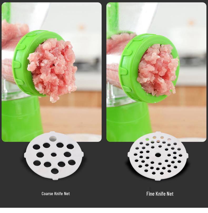 Manual Kitchen Tool: Hand-Cranked Meat Grinder, Vegetable Cutter, Sausage Stuffer, and Garlic Press.