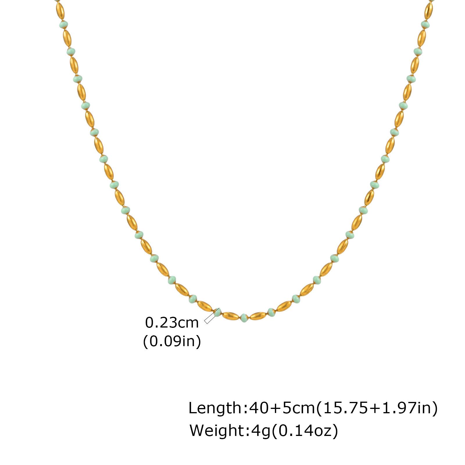 Jewelry Ladies Stainless Steel Green Dripping Rice Beads 18K Gold Necklace 2339