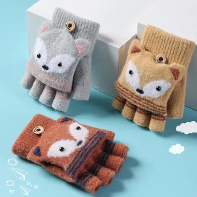1 Pair Baby Toddler Cartoon Knit Gloves Unisex Children Soft Winter Warm Half Finger Mittens for Kids Boys Girls Fingerless Gloves ANG