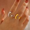 Fashion Simple Ethnic Style Gold Color Moon Stars Pattern Open Rings for Women Daily Wear Stainless Steel Finger Jewelry Gifts