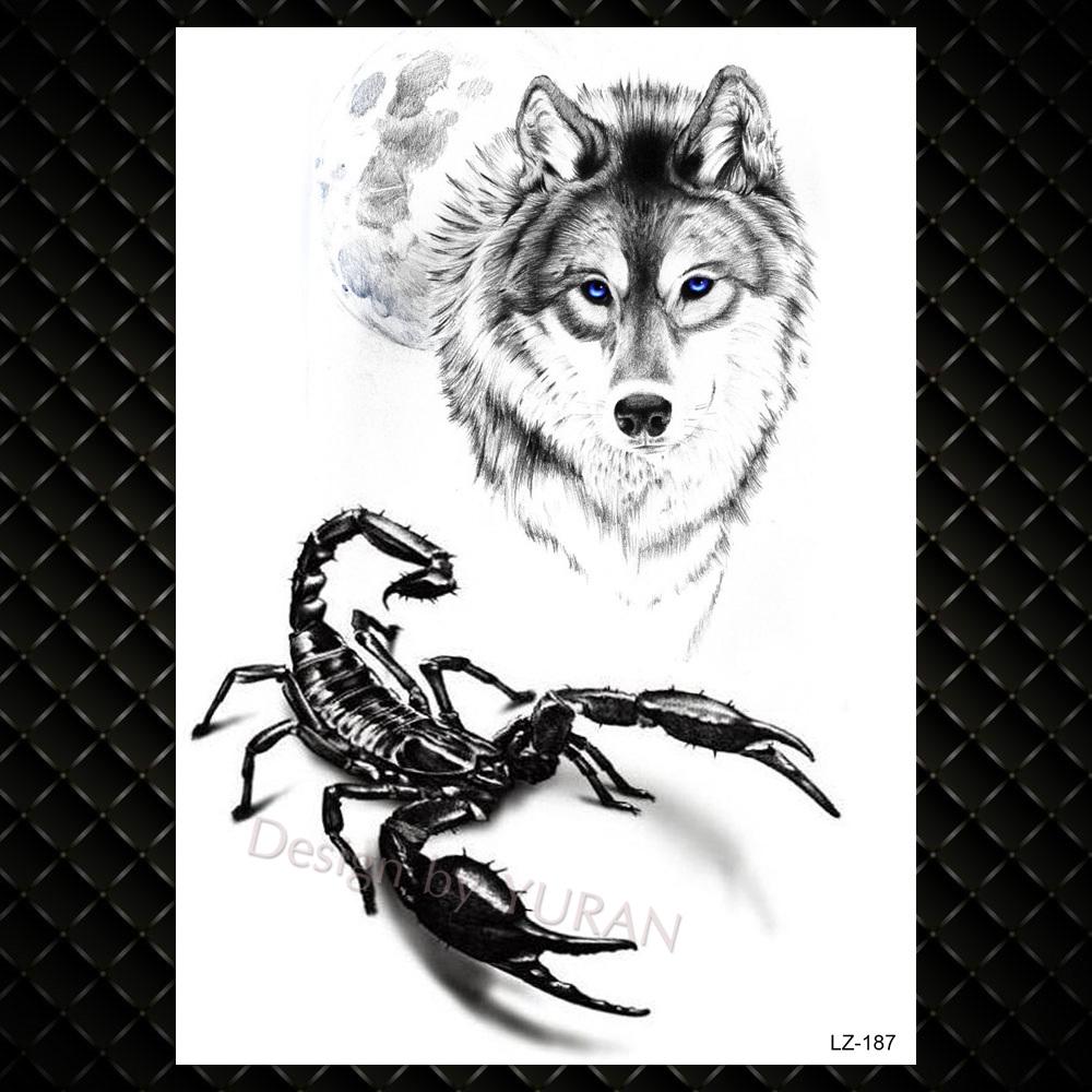 Night Forest Werewolf Tattoos For Men Women DIY Realistic Temporary Tattoos Geometric Fake Wolf Scorpion Tatoo Paper Stickers
