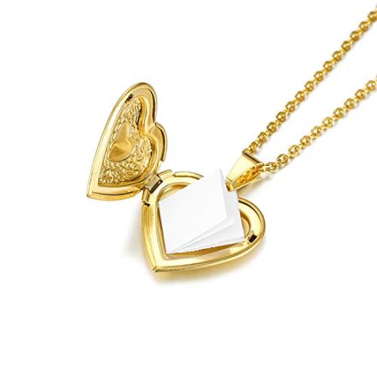Brand Heart Pendant Necklace for Photo Heart Shaped Clavicle Engraved Gift Type [Rockyu] Women, Pink, Gold, Silver, Holder, Pendant, Chain, Style,
