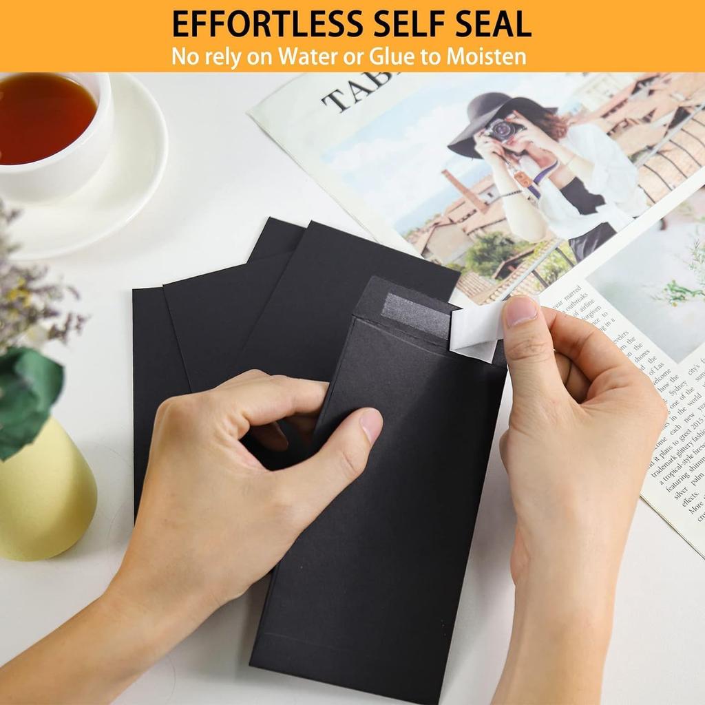 Black self-adhesive budget cash storage envelopes 3.5 x 6.4 inches for storing money receipts jewelry and small items. 60PCS