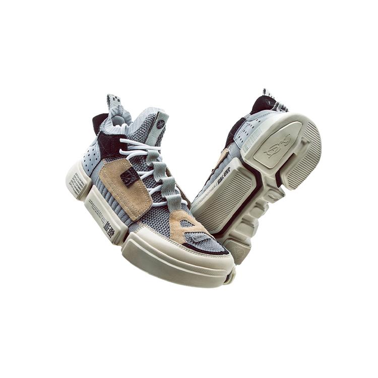 Li Ning Way Of Wade Mesh Slip Resistant Abrasion Resistant Mid Top Vintage Basketball Shoes Womens Beige Blue Gray AGWN024-3