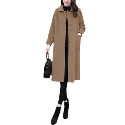 Mittellanger und langer Wollmantel Damenbekleidung Herbst und Winter Koreanische Version Locker Einfarbig Strickjacke