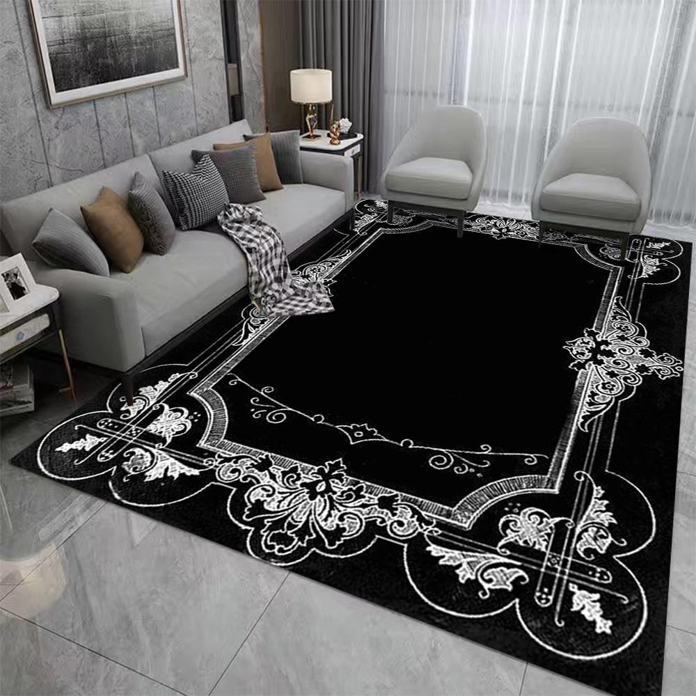 Alfombra Vintage Turca Gótica Bohemia Área Sala de Estar Sofá Dormitorio Decoración Rústica Alfombra Negra Decoración del Hogar Alfombra Retro