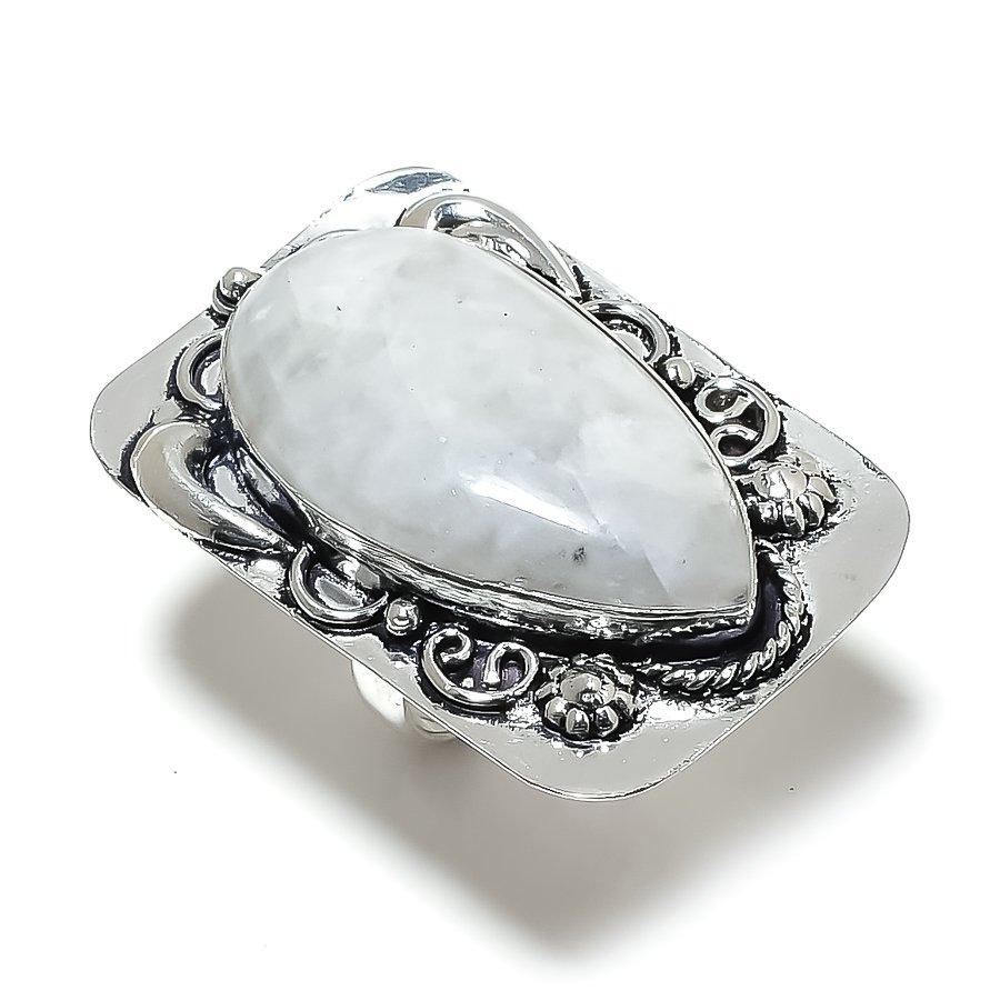 Rainbow Moonstone Handmade 925 Sterling Silver Jewelry Ring Size 9 a2m76