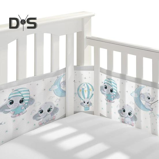 Breathable Mesh Crib Liner with Double-Sided Straps Baby Crib Safety Mesh Barrier Easy Installation Limb Protection Crib Bumper