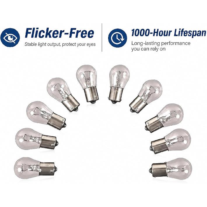 1141 Automotive Light Bulb 12V BA15s Bayonet S8 Warm White 10-Pack | RV Camper Trailer Boat Cabin Lights, Flicker-Free 2700K Warm White, BA15s