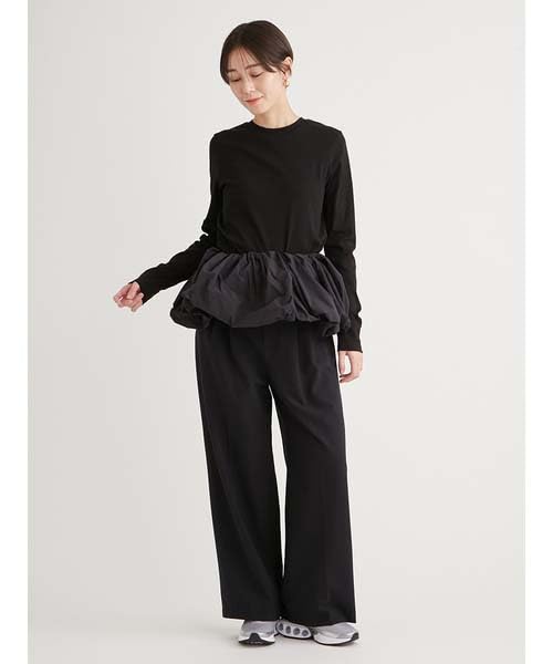 Emi Washable Wide Black 2-Tuck Pants, 13WFP251067, Women's,