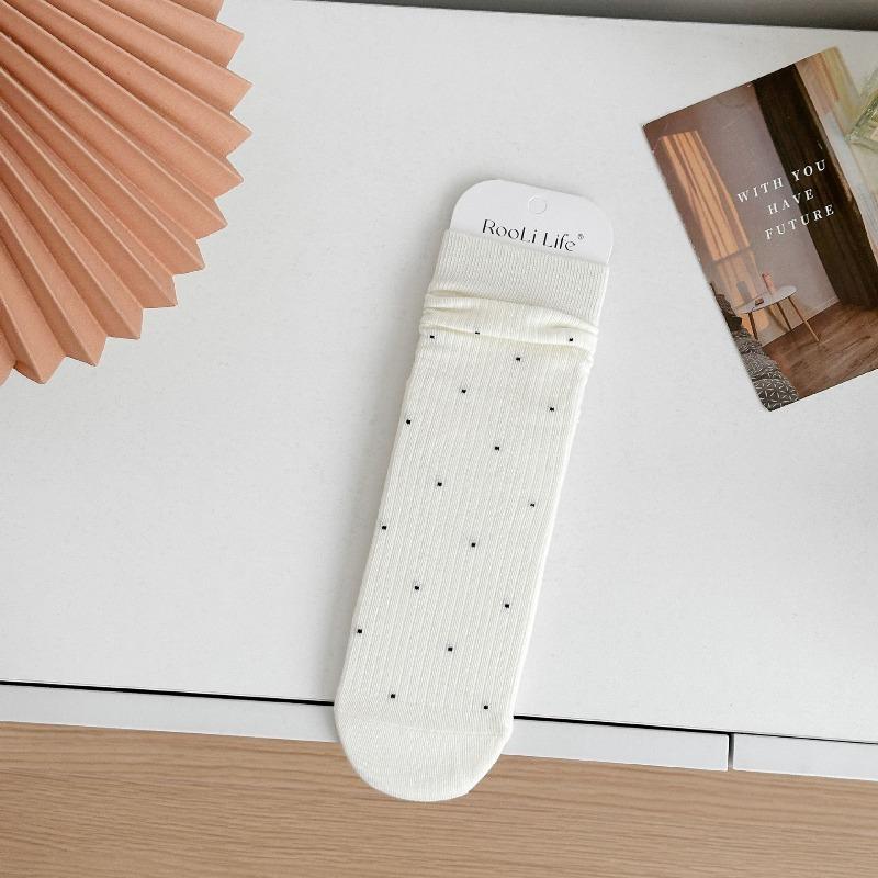 Носки в серый горошек - Носки средней длины для осени и зимы, Впитывающие пот, Хлопковые носки без швов в горошек, Носки в стиле балетных с начесом 1 pair