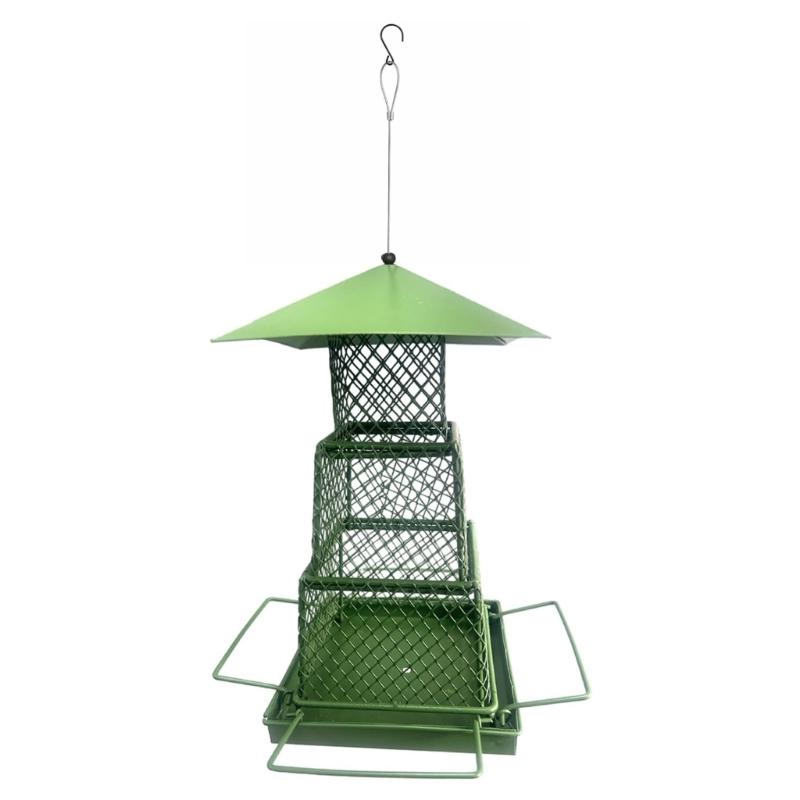 Squirrels Proof Outdoor Bird Feeder Metal Construction Feeding Ports Weatherproof Roof Design For Finches
