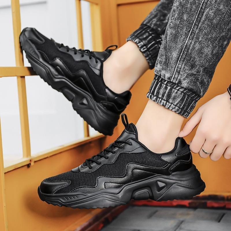 Adidași de platformă la modă pentru bărbați, noi de toamnă, cu vârf jos, plasă, cu șireturi, pantofi de alergare pentru bărbați, culoare mixtă, versatili, cu talpă groasă vulcanizată