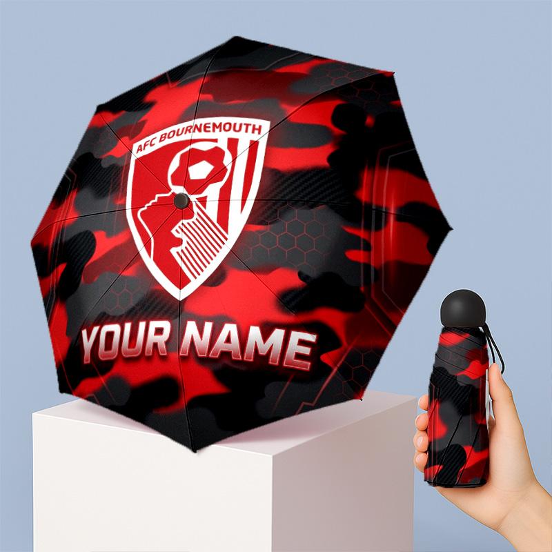 Bournemouth Football Manual Five Fold 8 Rib Umbrella Support Custom Text, Lightweight Travel Umbrella