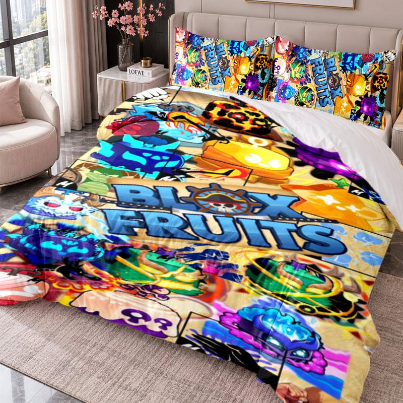 Blox Fruits 3Pcs Bedding Set Duvet Cover With Two Pillowcases For Bedroom Home Decoration