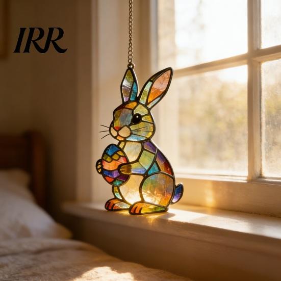 Bag Charm Accessory Easter Bunny Acrylic Suncatcher Stained Glass Style Ornament Colorful Window Hanging Decoration Indoor Outdoor Decor for
