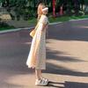 French Floral Milk Tea Dress - Puff Sleeve Waist-Slimming Summer Style for Women