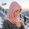 Full Coverage Fleece Neck Shield Winter Balaclava Hat with Drawstring Windproof Thermal Polar Hooded Scarf Gear for Autumn Sports Breathable