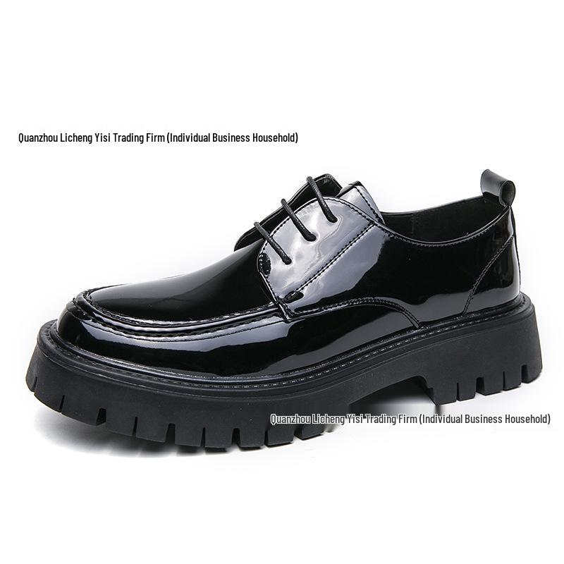 

Мужские блестящие туфли на толстой подошве на шнуровке с большим пальцем в британском стиле, формальные, деловые кэжуал, увеличивающие рост, больших размеров US 10.5 чёрный