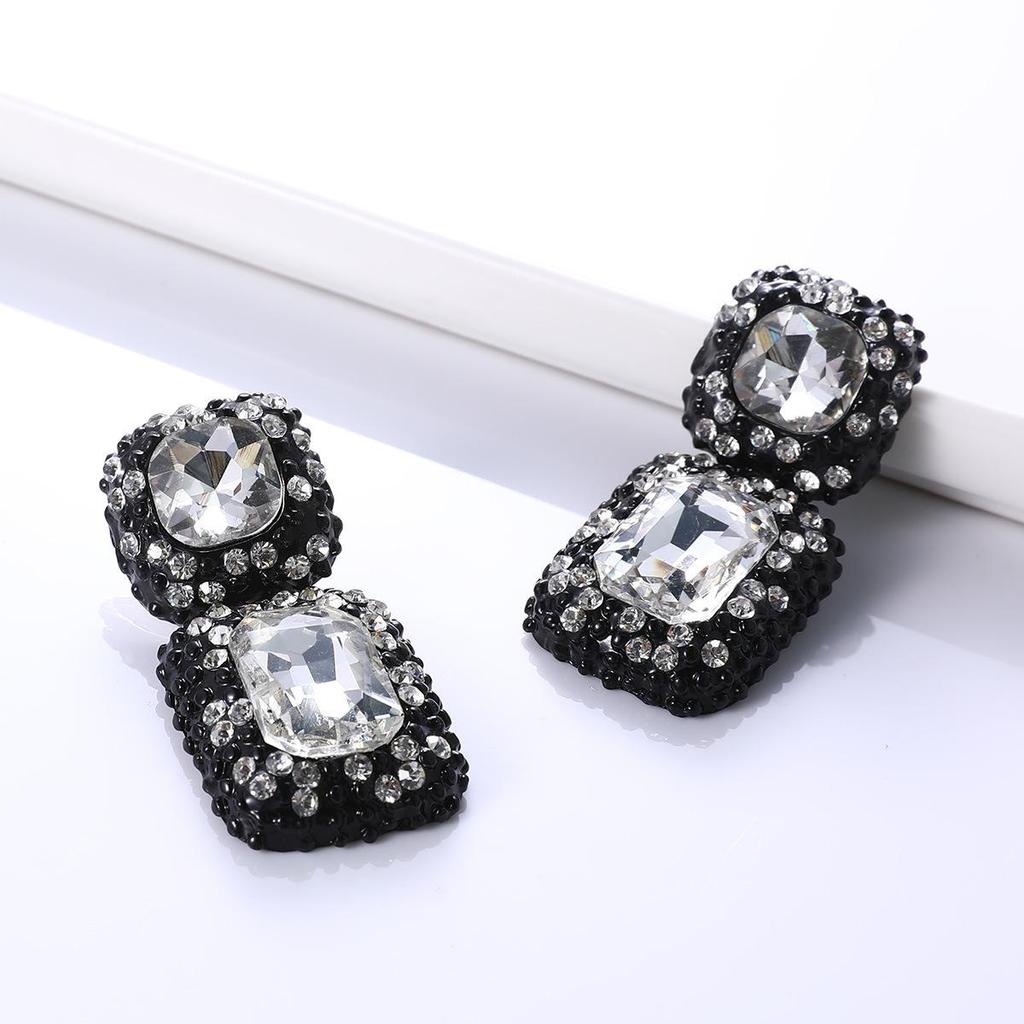 Chic European-American Square Gemstone Stud Earrings: Bold Fashion Jewelry