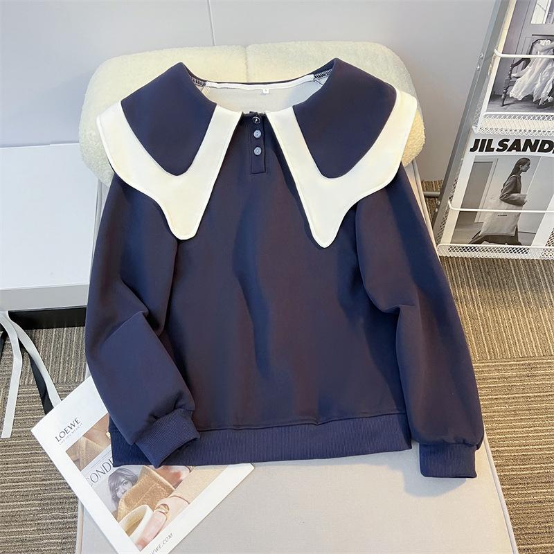 2024 Spring/Autumn Loose Korean Style Lotus Leaf Collar Button Sweater - Women's Fashionable Versatile Design.
