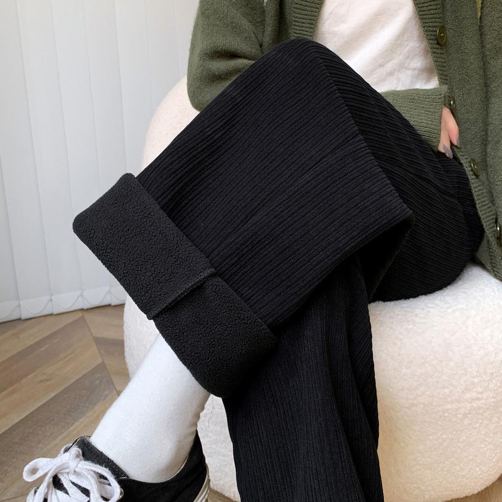 Chenille Wide-leg Pants for Women In Autumn and Winter Plus Velvet Thickened High Waist Loose Straight Pants Casual Floor Trousers
