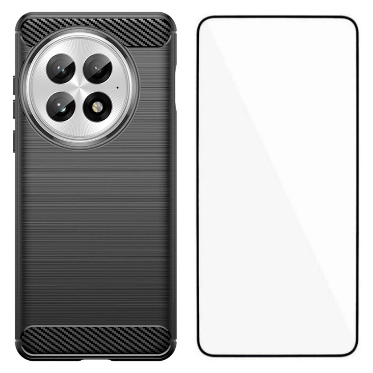 

For OnePlus 13 Case with Screen Film WANLONFENG LS Series Big Lens Hole Brushed Texture TPU Phone Cover Black