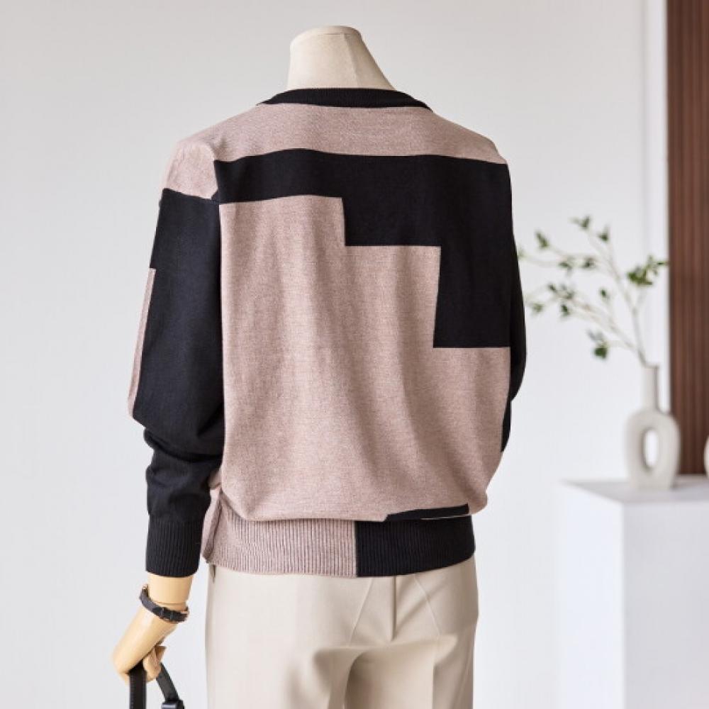Customable Long Sleeve Knit Pattern Color Block T2502kn606a