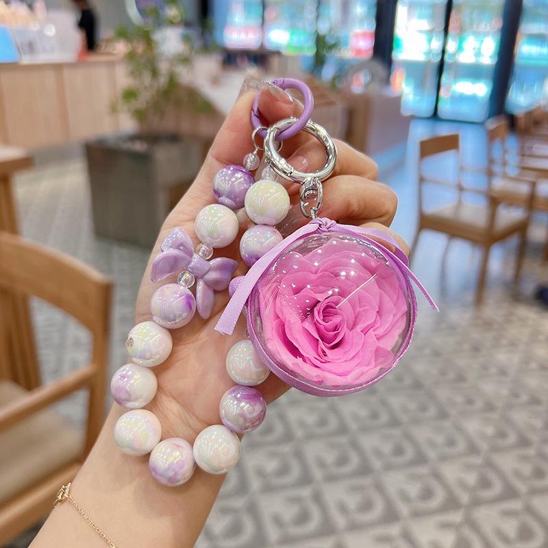 Korean-Style Beaded Rose Keychain & Bag Charm Souvenir