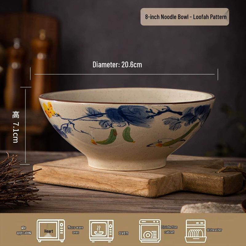 Large Chinese Retro Ceramic Ramen Bowl Set - Creative Home Tableware with Conical Hat Design
