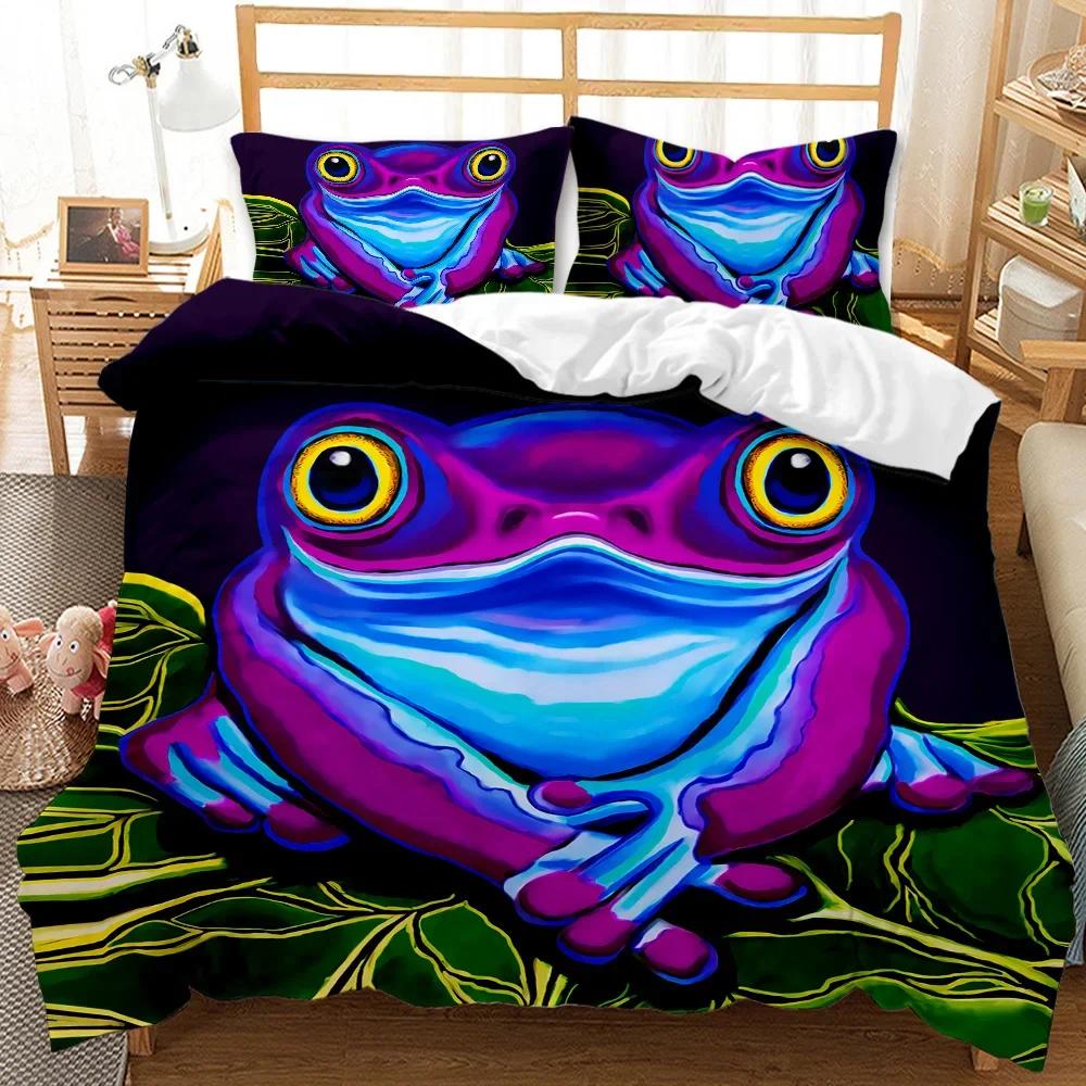 Bettwäsche Cartoon Frosch Bettbezug King/Queen Größe Fantasy Galaxie Tier Farbige Frösche Design Psychedelisch Polyester Steppdecke Bezug