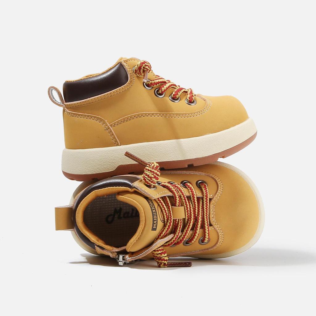 Maibu Bear 2025 Autumn European Style Kids' Soft Sole Leather Martin Ankle Boots for Boys & Girls