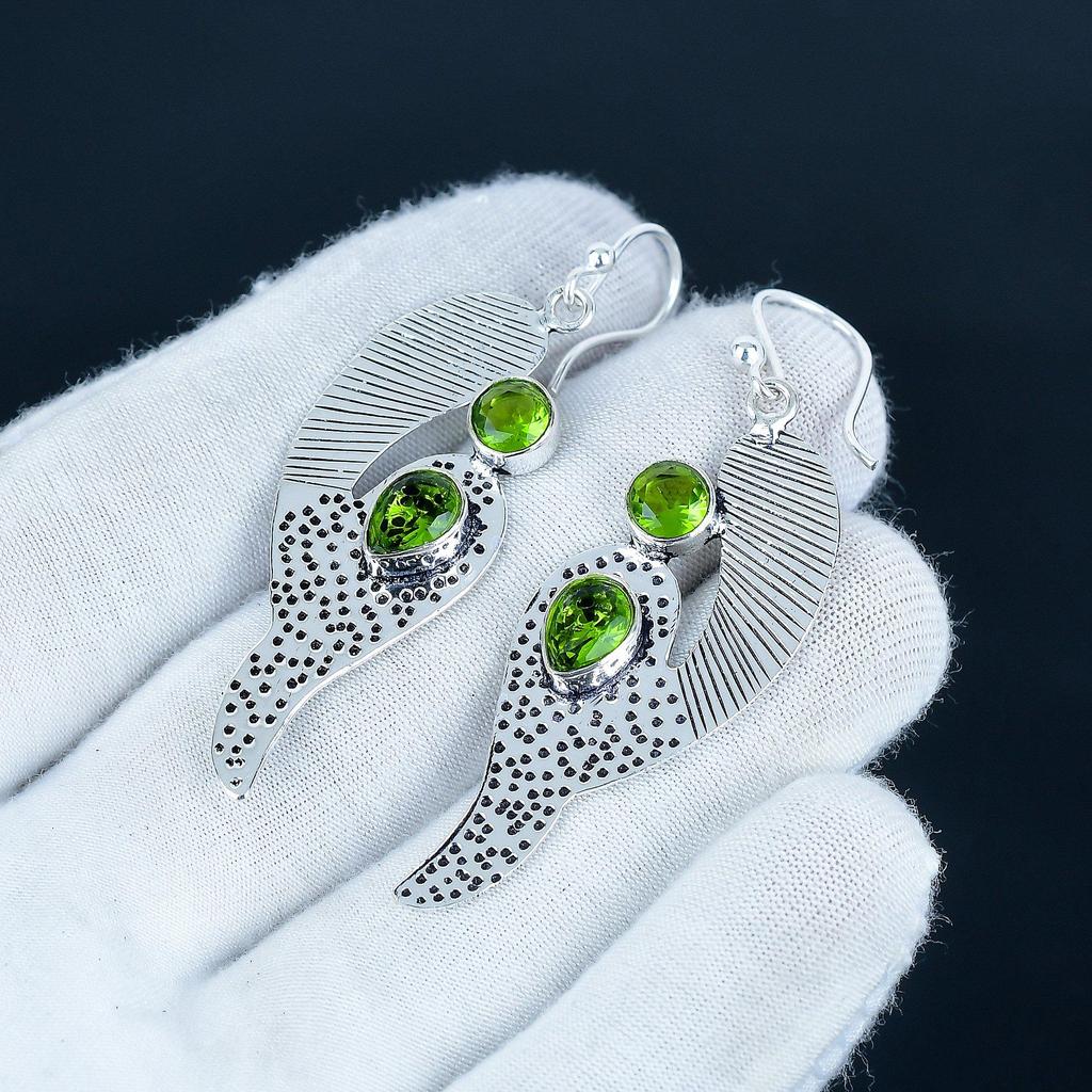 Beautiful Peridot Gemstone Earrings, 925 Sterling Silver Earring, Handmade Boho Silver Jewelry Dangle Earrings, Valentine's Day Gift