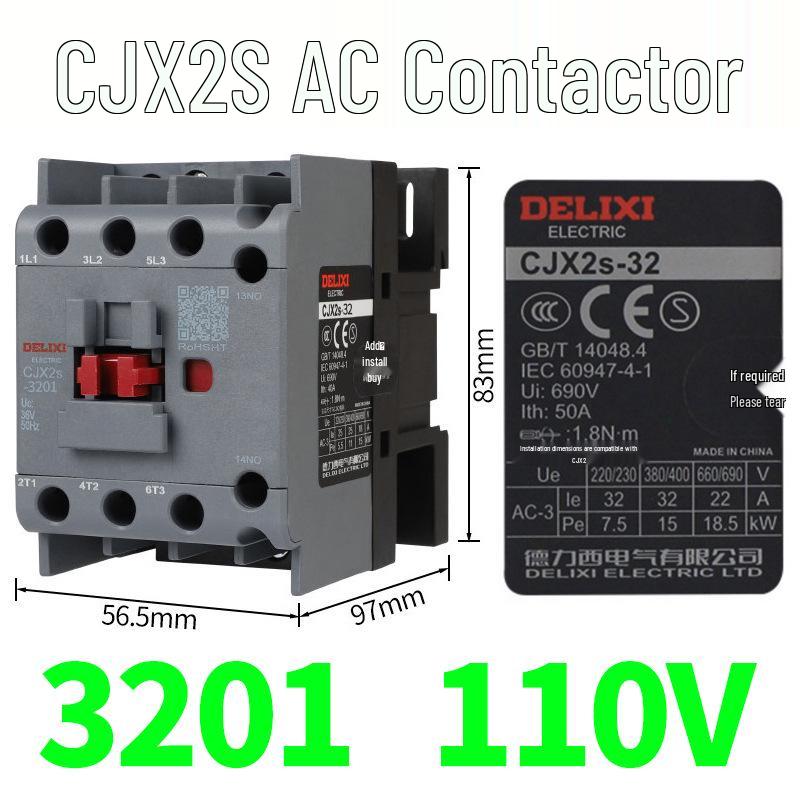 DELIXI CJX2S-3210/3201/3211 AC Contactor (220V/380V/110V/24V/36V)