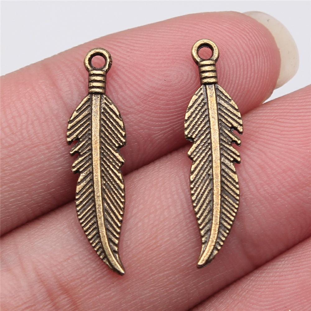 40pcs Antique Bronze Silver Color Pendants DIY Crafts Making Findings Handmade Jewelry Small Feather Charms For Jewelry Making