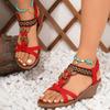 Sandalias de cuña con tira trasera elástica de estilo bohemio para mujer, cómodos zapatos de verano