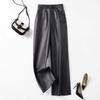2025 Autumn/Winter Women's High Waist Genuine Leather Wide Leg Pants - Slimming, Straight Leg, Casual.
