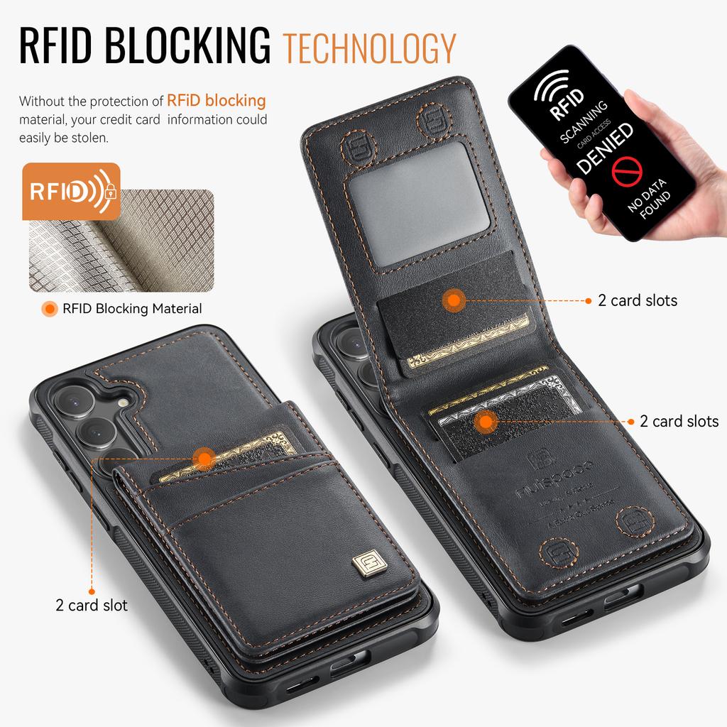 For Samsung Galaxy S25/Galaxy S24 Case AUTSPACE A12 Leather Back Cover with Magnetic Detachable Card Bag Kickstand