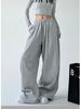 2025 Women's American-Style Grey High-Waist Cargo Sweatpants - Spring/Autumn Wide-Leg Loose Fit